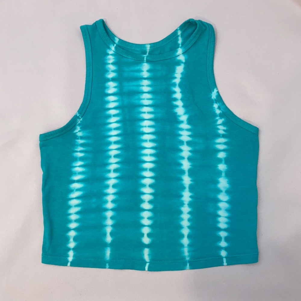 SO Teal and White Tie Dye Crop Tank Top, L